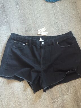 aerie Black Frayed Hem Denim Shorts. NWT.  XL